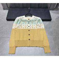 批发2026年春季新款法式简约风条纹撞色菱格宝石圆领针织<b class='q'>开衫</b>上衣女