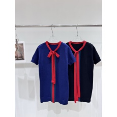 批发撞色蝴蝶结针织裙时尚款外出家居宽松显瘦夏款上衣<b class='q'>连衣裙</b>