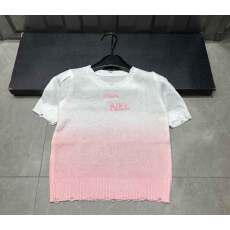 批发香香渐变色做破字母印花圆领短袖t恤女<b class='q'>装</b>设计感上衣