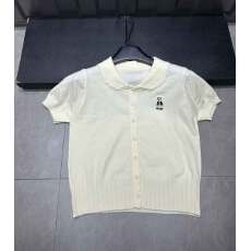 批发<b class='q'>小熊</b>娃娃领短袖T恤女秋装新款小众设计感刺绣印花正肩百搭上<b class='q'>衣服</b>