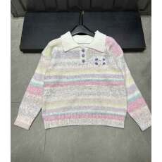 批发渐变秋季新款甜美<b class='q'>可爱</b>设计感条纹针织上衣女宽松减龄娃娃领毛衣