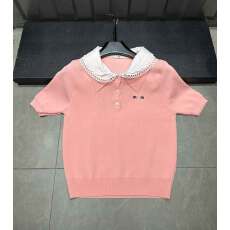 批发<b class='q'>可爱</b>甜酷风翻领短袖t恤女新款韩系蕾丝拼接假两件设计上衣