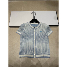 批发2026年春夏新款针织蓝色<b class='q'>镂空</b>开衫短袖上衣