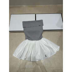 批发2026春夏新款撞色<b class='q'>抹胸</b>针织拼接百褶<b class='q'>连衣裙</b>女辣妹叠穿短裙