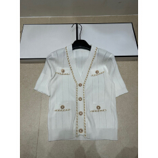 批发2026年春夏新款针织链条短袖单排扣V领<b class='q'>开衫</b>宽松百搭<b class='q'>女</b>上衣