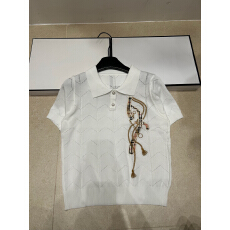 批发2026年春夏新款针织菱格字母翻领短袖套头宽松百搭女上衣