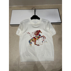 批发2026年春夏新款针织彩色马短袖圆领套头宽松百搭女上衣