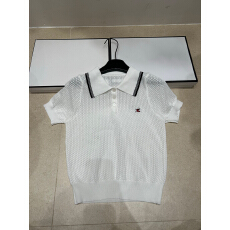 批发2026年春夏新款针织镂空翻领短袖套头宽松百搭女上衣