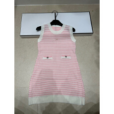 批发2026年春夏新款针织条纹粉无袖套头<b class='q'>背心</b>连衣裙宽松百搭女<b class='q'>长裙</b>