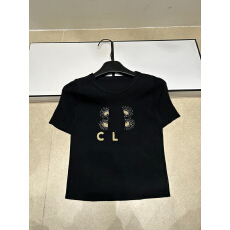 批发2026年春夏新款针织金色字母短袖圆领套头宽松百搭女上衣