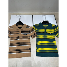 批发2026年春夏新款针织字母条纹翻领短袖套头宽松百搭女上衣