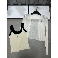 批发2026年春夏新款针织字母长袖防晒开衫+<b class='q'>无袖</b>套头<b class='q'>背心</b>宽松女两件套