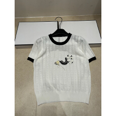 批发2026年<b class='q'>夏</b>季新款针织字母香珍珠c镂空短袖圆领套头宽松百搭女潮衣