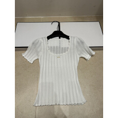 批发2026年<b class='q'>夏</b>季新款针织香logo花边方领短袖套头修身显瘦百搭女潮衣