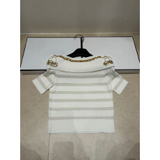 批发2026年夏季新款针织巴牌珠片一字肩短袖套头宽松百搭女上衣潮品