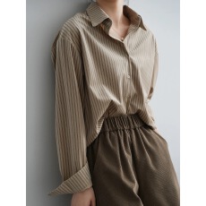 批发复古港味条纹<b class='q'>长袖</b>衬衫女设计感小众2025秋季新款法式宽松洋气上衣