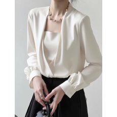 批发气质轻熟白色长袖缎面衬衫女秋季2025新款高级感减龄通勤<b class='q'>职业</b>衬衣