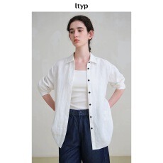 批发<b class='q'>明星</b><b class='q'>同款</b>ltyp旅途原品100%亚麻高级白衬衫女秋冬打底长袖衬衣上衣