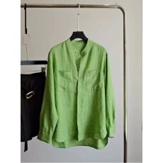 清新草绿色长袖亚麻棉麻衬衫女小众宽松开衫罩衫苎麻防晒衬衣外套