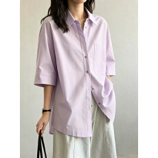 批发法式紫色廓形<b class='q'>短袖</b>衬衫<b class='q'>女</b>设计感小众宽松oversize衬衣2026年夏季