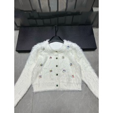 批发2025秋冬新款重工宝石花朵圆领水貂毛开衫减龄宽松百搭外套