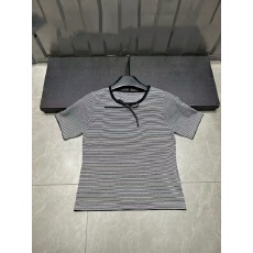 2026早春新款蝴蝶结条纹圆领针织短袖减龄宽松百搭上衣