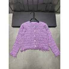 冬季新款流苏紫色圆领单排扣针织开衫减龄百搭外套