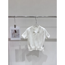 批发2026早春新款蝴蝶结<b class='q'>镂空</b>针织圆领套头短袖减龄休闲百搭上衣