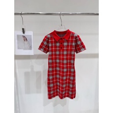 批发早春新<b class='q'>款</b>张婧仪<b class='q'>明星</b>同款红色格纹针织裙翻领修身百搭<b class='q'>连衣裙</b>