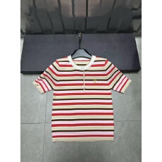 批发早春新款金色字母<b class='q'>刺绣</b>条纹圆领针织短袖修身显瘦百搭<b class='q'>上衣</b>