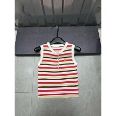 批发早春新款金色字母<b class='q'>刺绣</b>撞色金线圆领条纹针织背心修身显瘦<b class='q'>上衣</b>