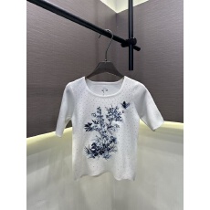 批发新款重工万针刺绣烫钻针织圆领短袖2026夏季休闲减龄百搭上衣