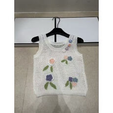 2026夏季新款彩色叶子花朵圆领针织背性减龄休闲薄款镂空上衣