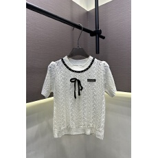 批发2026夏季新款蝴蝶结花边领拼接镂空针织短袖简约休闲薄款百搭上衣