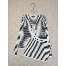 批发2026夏季新款<b class='q'>条纹</b>绑带<b class='q'>针织</b><b class='q'>开衫</b>+<b class='q'>条纹</b>吊带背心两件套套装