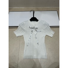 批发蝴蝶结亮片短袖<b class='q'>针织</b>衫<b class='q'>开衫</b>轻奢时尚修身简约百搭上衣夏季