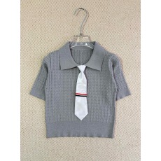 批发2026夏季新款翻领百搭针织短袖配领带简约气质休闲上衣