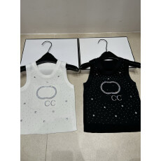 批发重工烫钻圆领针织背心轻奢时尚，简约通勤百搭修身上衣