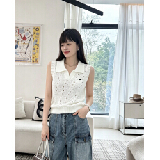 批发翻领<b class='q'>镂空</b>针织背心简约休闲时尚百搭修身显瘦上衣