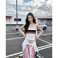 批发新款绑带条纹针织抹胸减龄修身性感显瘦短短款抹胸上衣