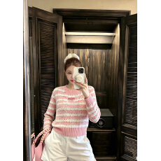 批发早秋香香彩点颗粒钩织<b class='q'>条纹</b>针织长袖
