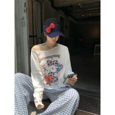 批发防晒罩衫女<b class='q'>印花</b>慵懒风上衣微透长袖斜肩防晒罩衫