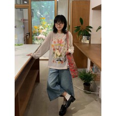 批发防晒罩衫女<b class='q'>印花</b>慵懒风上衣微透长袖斜肩防晒罩衫