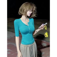 批发美式辣妹风五分<b class='q'>袖</b>内搭<b class='q'>T</b><b class='q'>恤</b>女夏季穿搭修身显瘦短款上衣