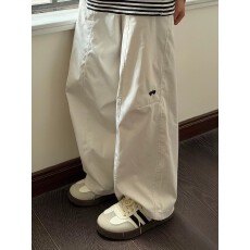 批发美式白色爱心刺绣工装裤女夏薄款大码<b class='q'>胖</b>mm<b class='q'>高腰</b>宽松显瘦