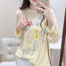 批发2026新款宽松慵懒风休闲印花<b class='q'>t</b><b class='q'>恤</b><b class='q'>长袖</b>上衣