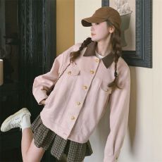 批发粉色麂皮绒工装外套女春秋2025新款<b class='q'>甜美</b>小个子学院风休闲夹克上衣