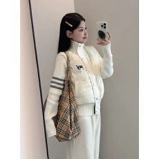 批发加厚高品质韩版针织条纹拼接棉服女冬季宽松保暖防寒棉袄外套