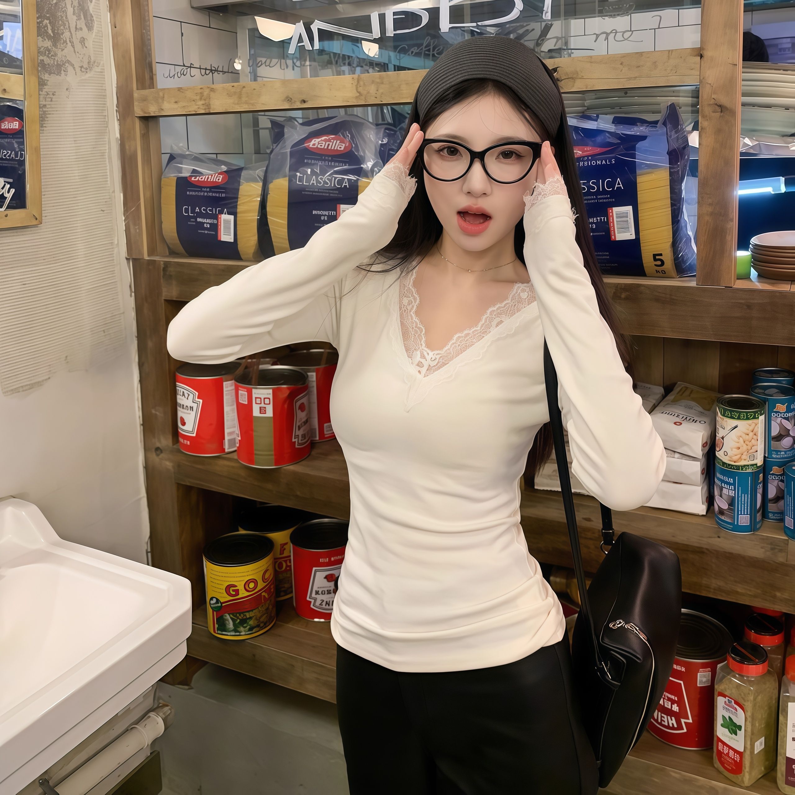 MY14406# 甜辣妹白色蕾丝花边V领打底衫纯欲风长袖上衣女裝貨源服裝批發