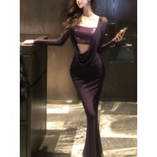 批发性感纯欲高级感荡领抹胸<b class='q'>连衣裙</b>女早秋新款修身显瘦带胸垫包臀长裙